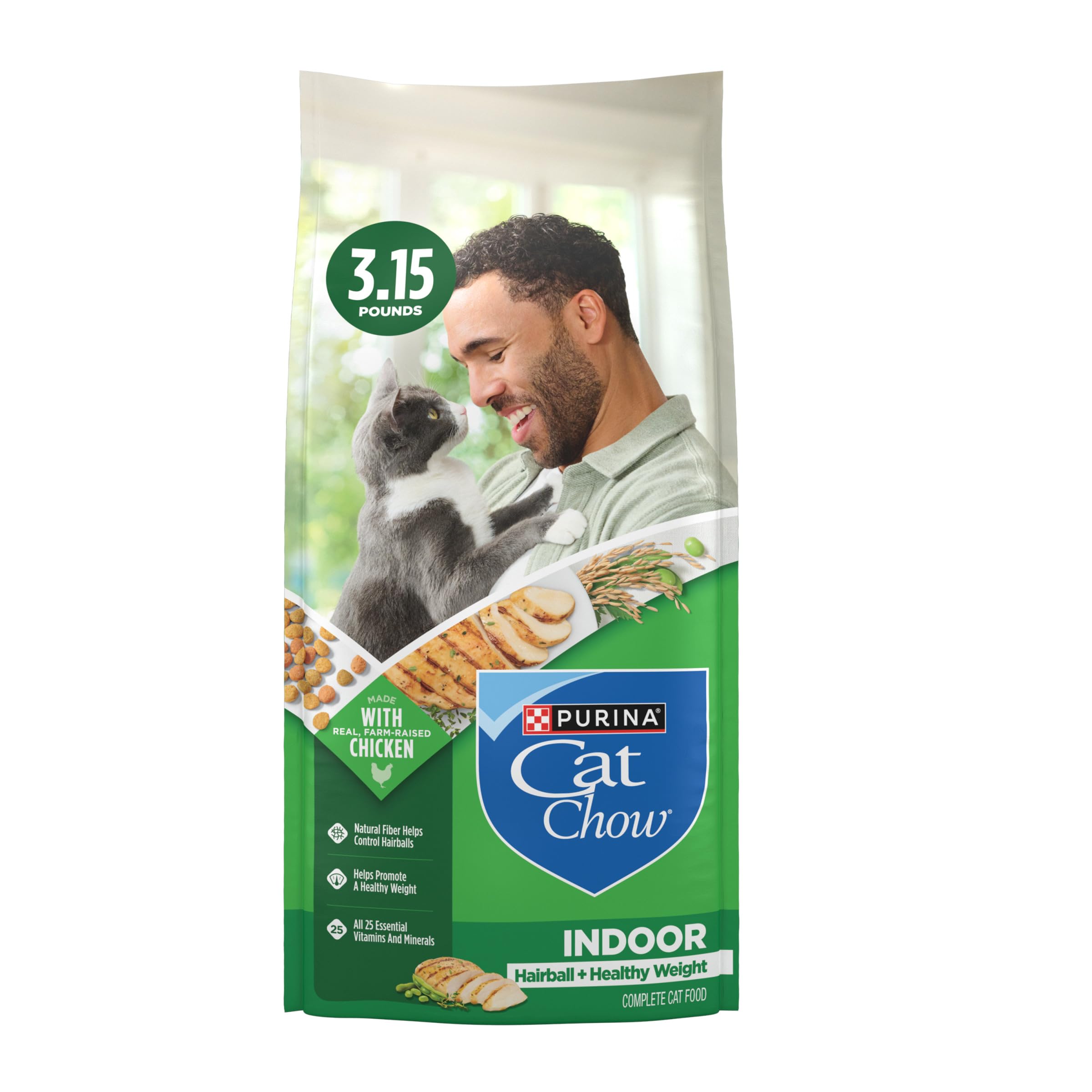 Indoor Healthy Weight and Hairball Dry Cat Food With Chicken - (Pack of 4) 3.15 lb. Bags