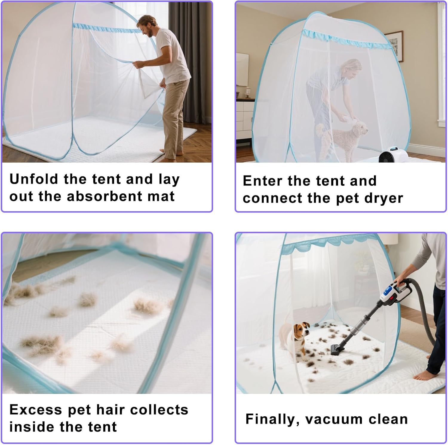 Pet Dryer Tent，Pet Dryer Box， Dog Dryer Box， Cat Dryer Box，During The Drying Process Anti-Hair Flying，Fallen Pet Hair Will Gather in The Tent，Easy to Clean，for Large, Medium and Small Dogs and Cats