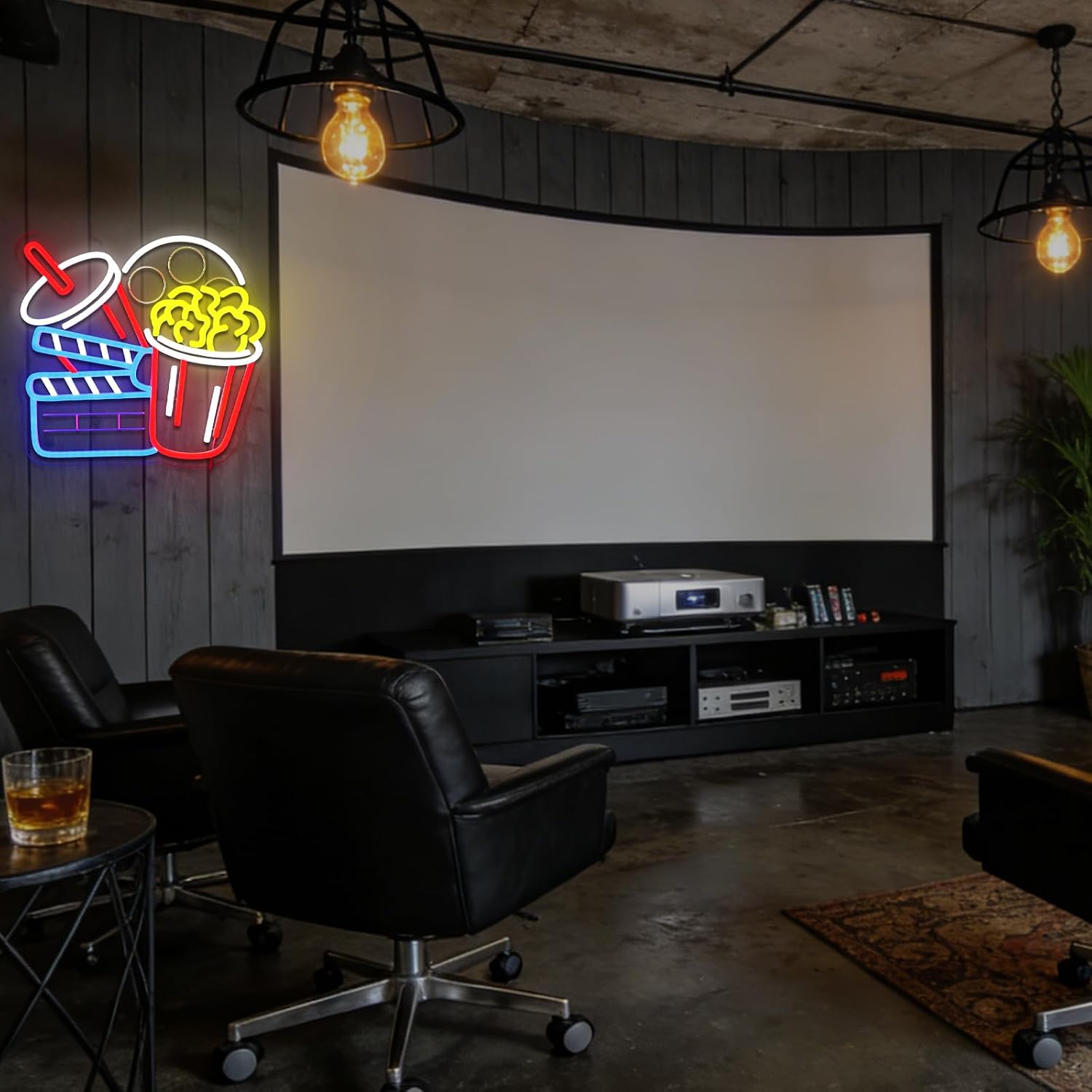 Cinema Snacks Neon Sign for Wall Decor Dimmable Popcorn Led Sign for Movie Time Neon Light for Snack Bar Video Room Home Movie Theater Man Cave Cafe Party Business Decor