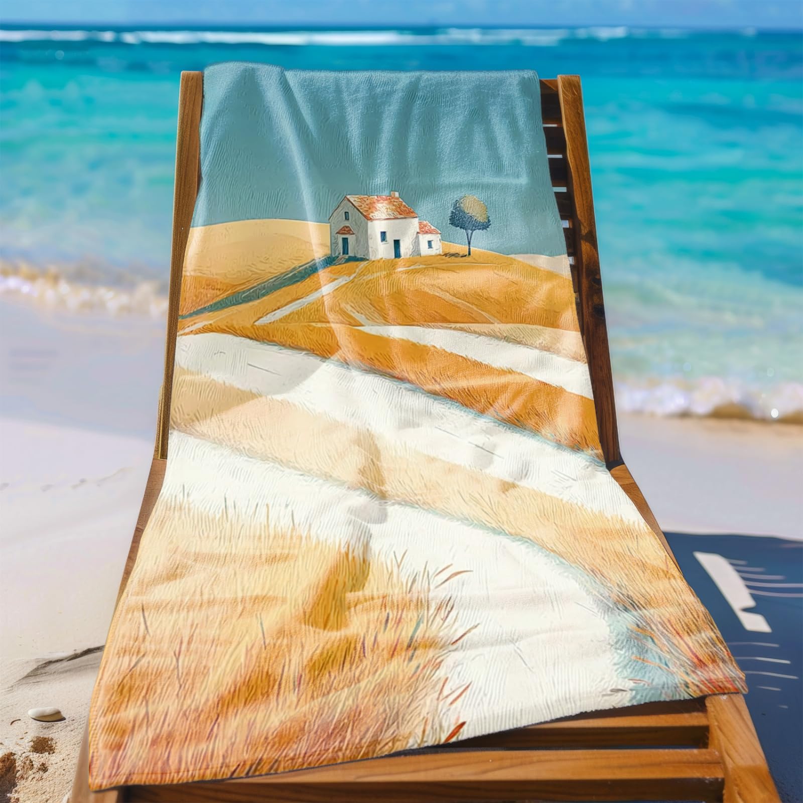 Generico Telo Mare Grande Xxl Campo Giallo Antisabbia Leggero Assorbente e Compatto Sauna Viaggio Piscina Yoga Campeggio Donna Uomo