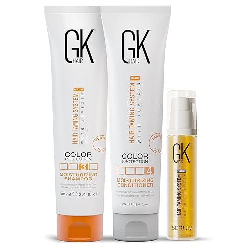 Global Keratin GK Hair Champú hidratante y acondicionador Set 3.4fl oz I Organic Argan Oil Hair Serum 0.3fl oz para el control del encrespamiento