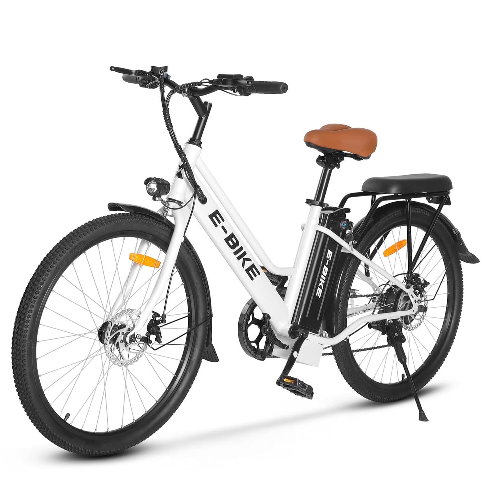 AxiniuElectric City Bike for Adults | 26'' Electric Commuter E-Bike |7-Speed | Peak 500W Brushless Motor with 36V 10.2Ah UL-Certified Removable Battery | Electric Bicycle White
