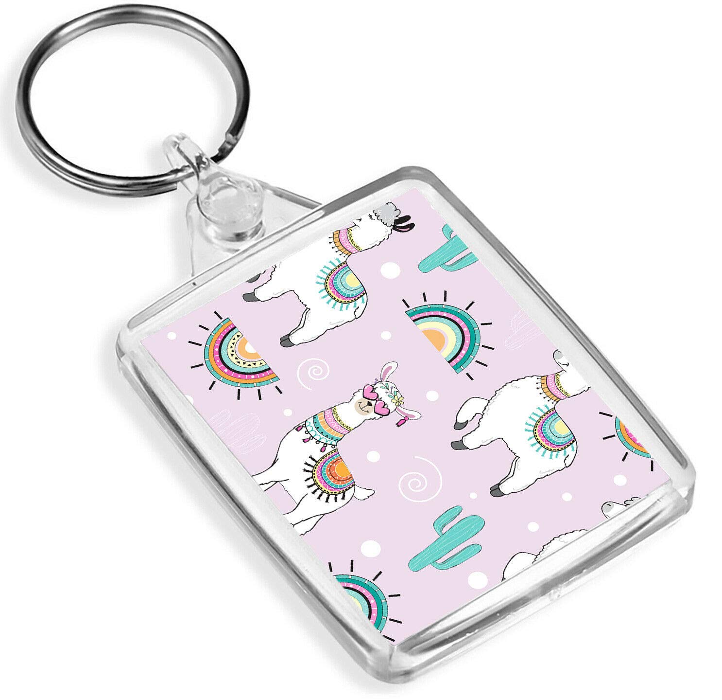 Destination Vinyl Keyrings Unisex Multi Colorful Llama Cartoon Keyring - Ip02 - Pattern Cacti Llamas Funny #16925