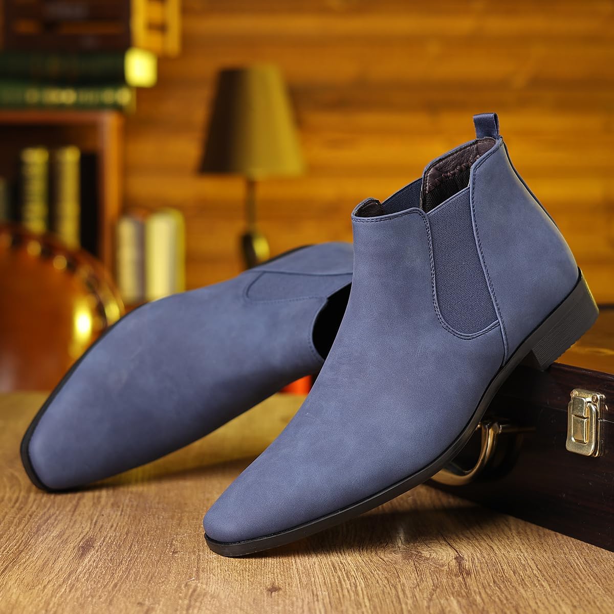 Chelsea Boots Men's Suede Elastic Slip On Dress Boots Comfort Low Heel Formal Wedding Party Business Casual Ankle Boots