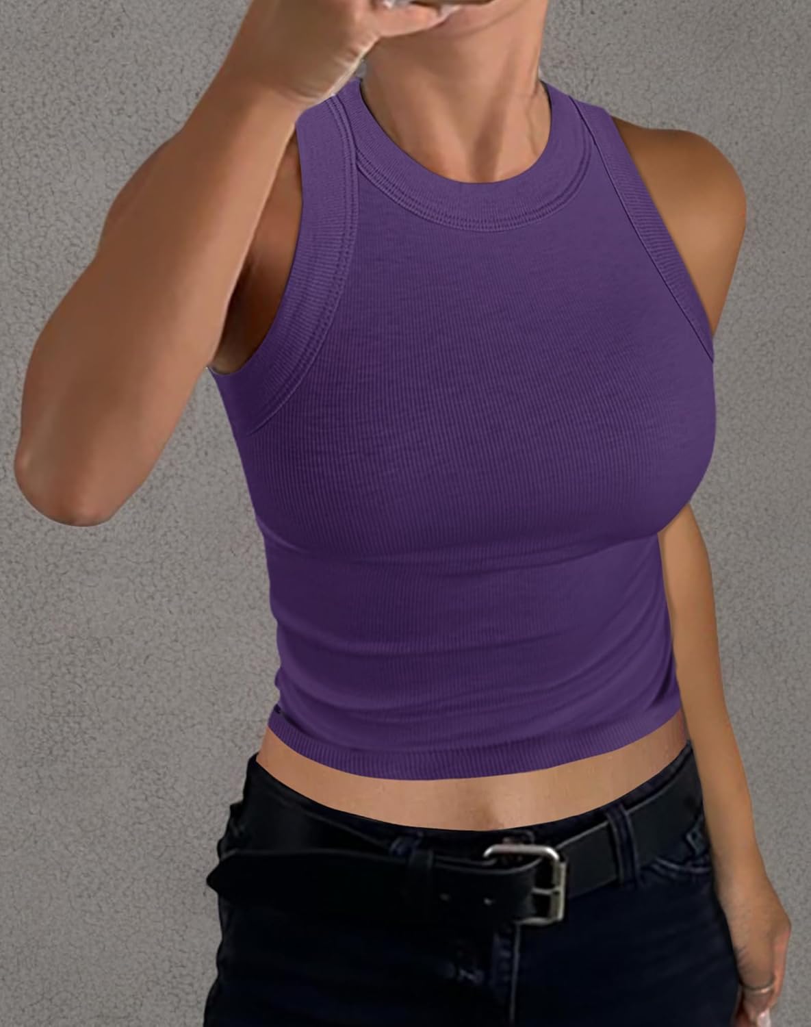 GEMBERA Womens Sleeveless High Neck Racerback Ribbed Knit Fitted Basic Cotton Cropped Tank Top - Image 8