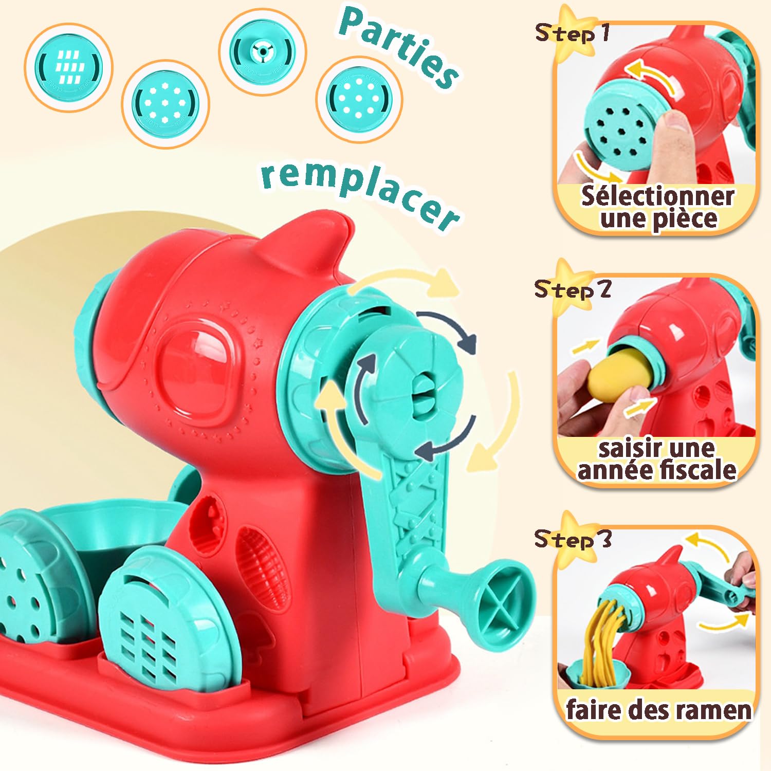 VBACALA Kit Pâte à Modeler Enfant, Accessoires Pâte à Modeler Kitchen Creations avec 12 Pots, Machine à Glace, Machine à Pâtes et Burger, Outils et Moules, Cadeau Enfants dès 3 Ans