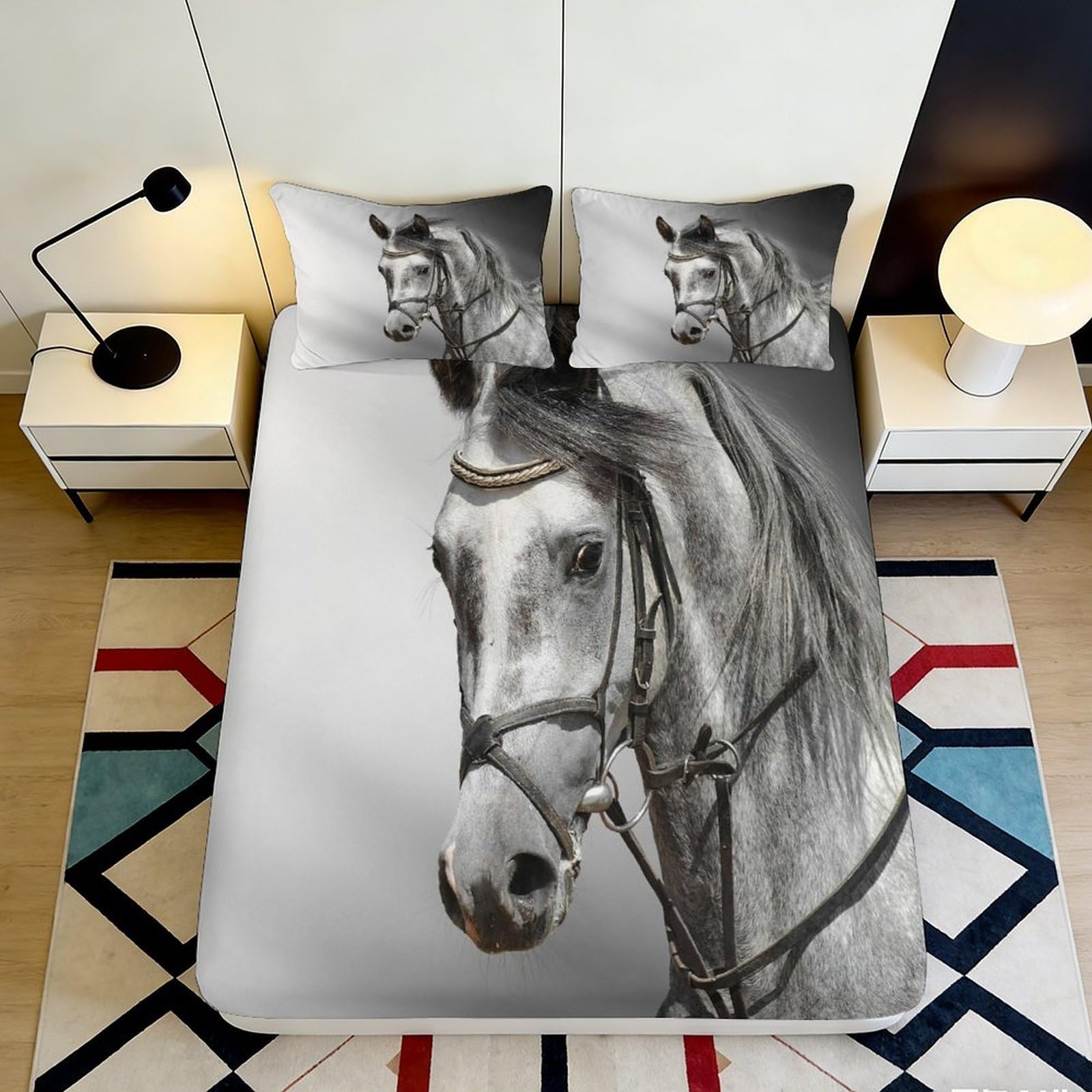 Dhbaneiok Style-6 3D Printed Horse Portrait Fitted Sheet Microfiber Soft Breathable Stallion Bed Sheet For Bedroom Guest Room Decor 90X200x25cm