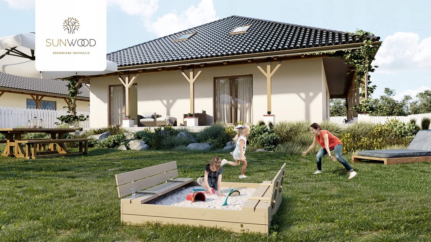 Sunwood Sandkasten Imprägniert 140x140 cm aus Holz Sandbox mit Abdeckung Sitzbänken Deckel Plane Sandkiste (140x140 cm)