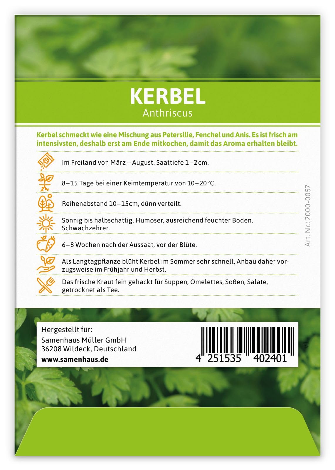 FLORTUS 2000-0057-100x Kerbel (100 Tütchen) (Kerbelsamen)