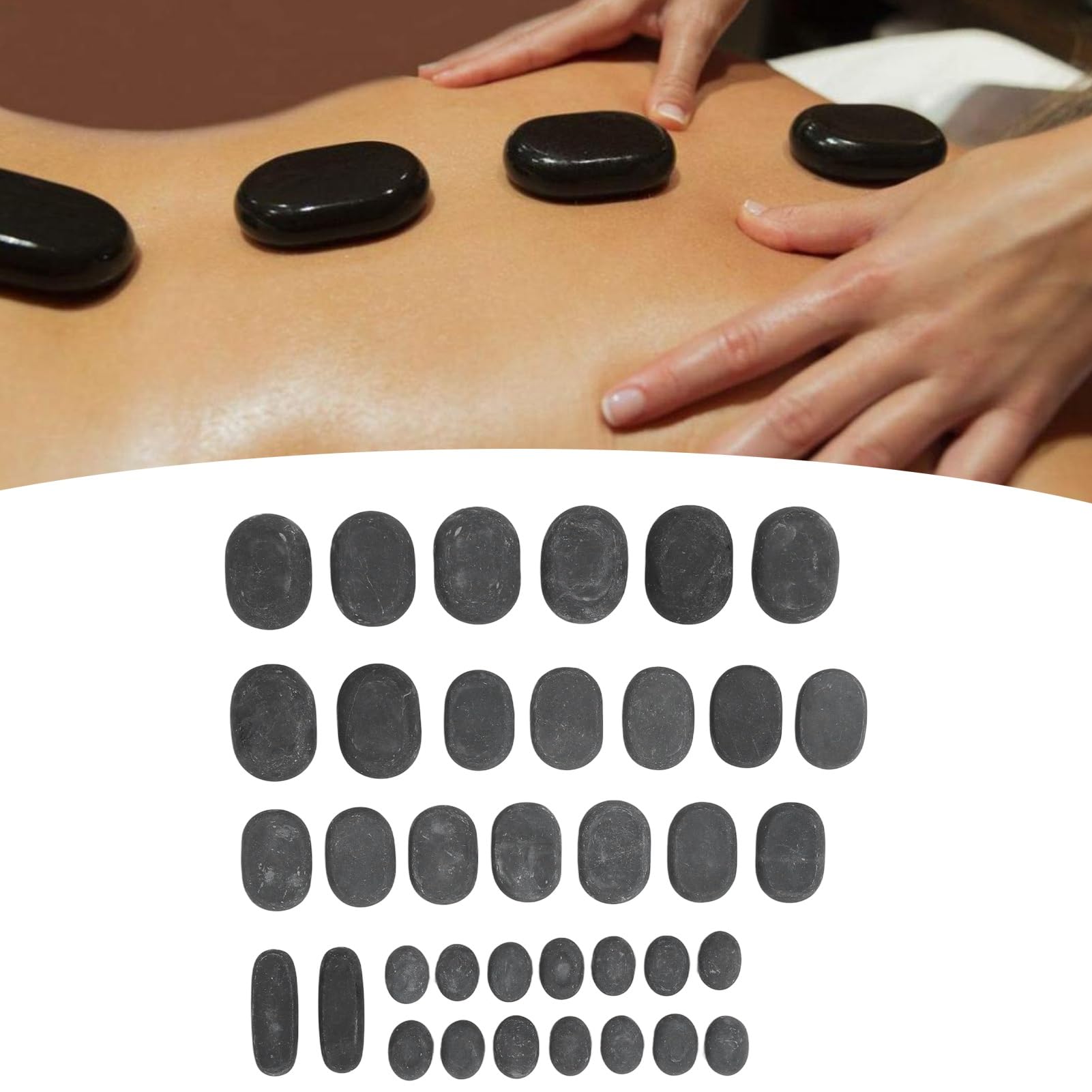 Juego de Piedras Calientes de Basalto para Relajación Corporal y Alivio de la Tensión Muscular, 36 Piedras Redondas de Masaje para SPA