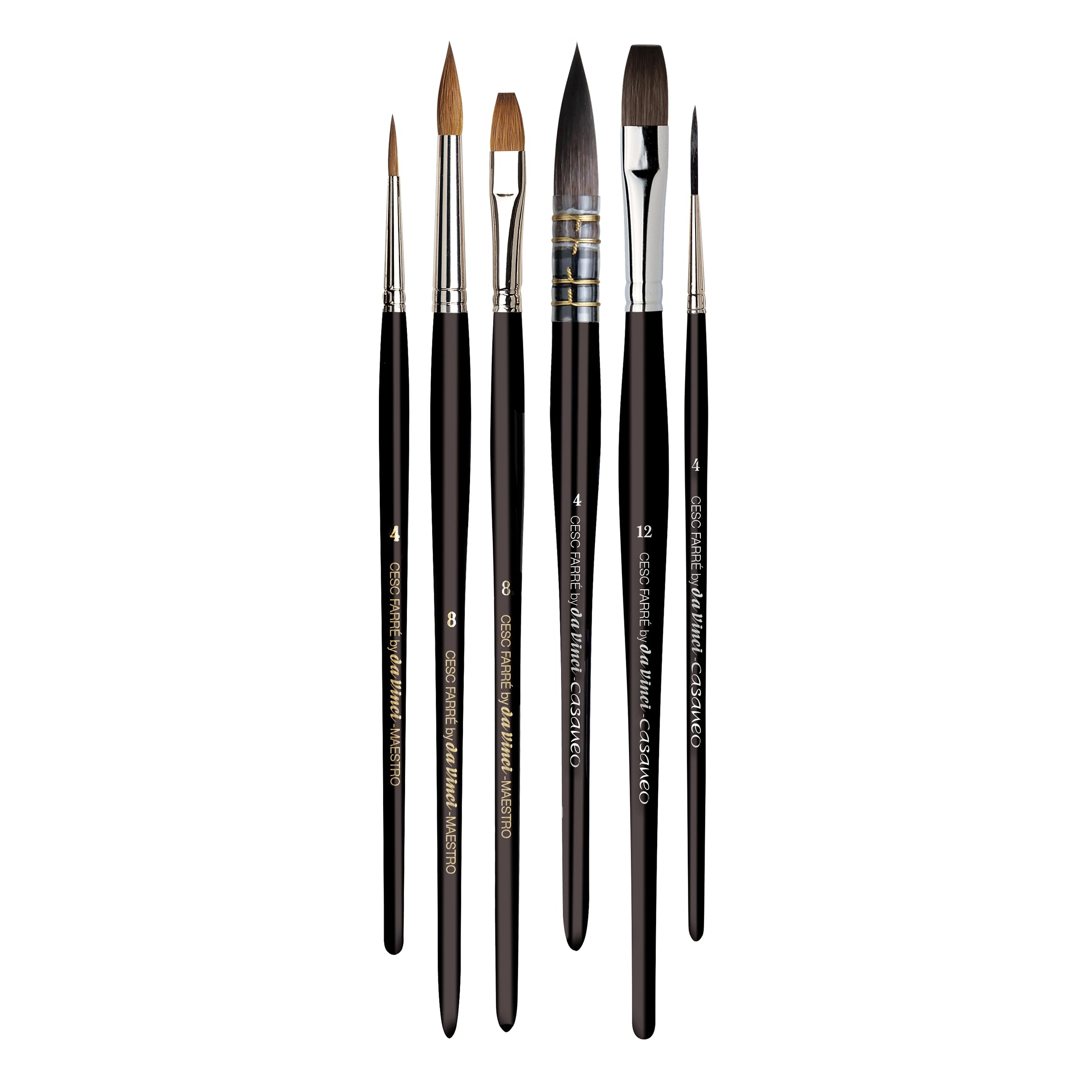 da Vinci, Signature CESC FARRÉ, Set, Maestro & CASANEO, Aquarellpinsel, Für Papier, Verwaschen, Elegante Kartonbox mit Magnetverschluss, Made in Germany, Größe 4, 8, 12, Schwarz