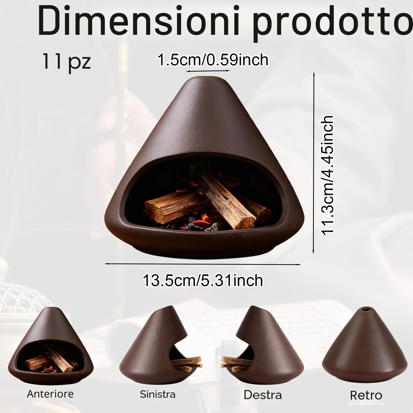 Palo Santo Porta, Mini Bruciatore d’Incenso in Ceramica con Camino Ciotola Bruciatore per Bastoncini Salvia Coni o Candela Zongzi Vaso in Argilla per Purificazione Yoga Meditazione Decor Casa