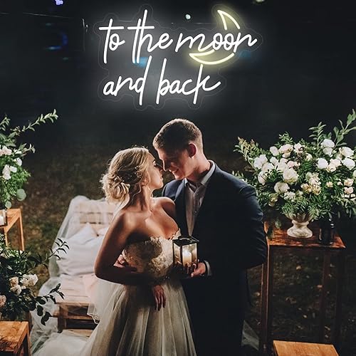 Letrero de neón con texto en inglés "To The Moon and Back", decoración de luna, propuesta de boda, letrero grande con luz LED para decoración de