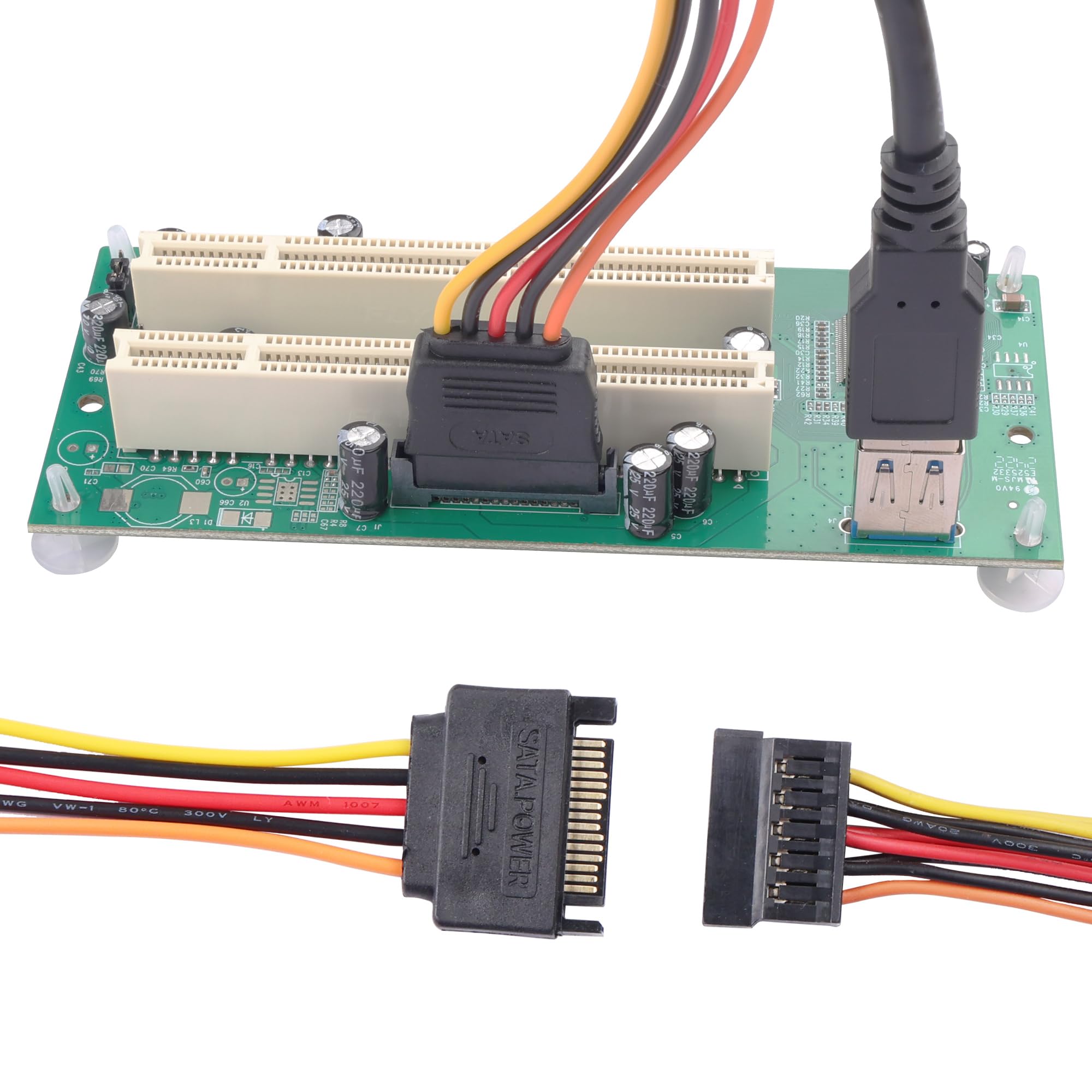Carte adaptateur PCIe 1X vers PCI - Convertisseur double fente avec alimentation SATA externe, Plug & Play pour son/réseau/carte fiscale dorée
