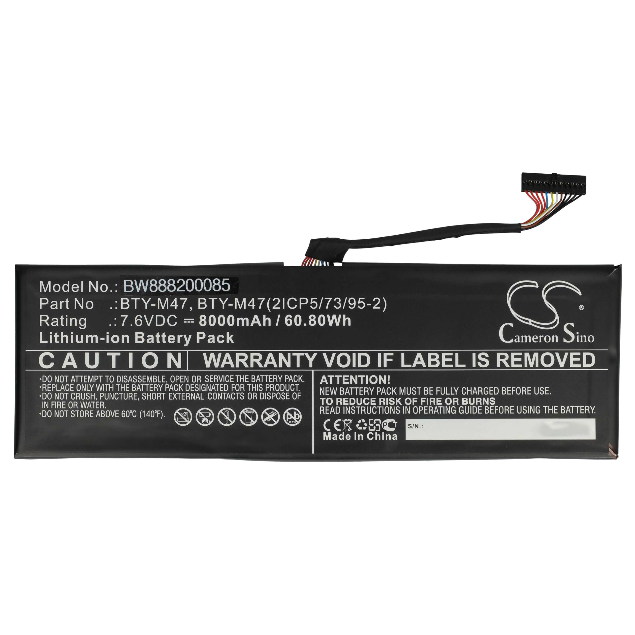 vhbw Batería reemplaza MSI BTY-M47 para Notebook (8000 mAh, 7,6 V, Li-Ion)