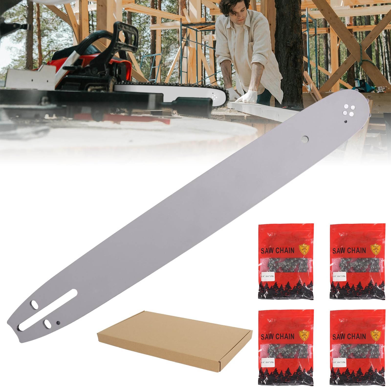 Chaînes de Tronçonneuse avec Guide 40 cm, 57 Maillons, 4 Chaînes + 1 Guide