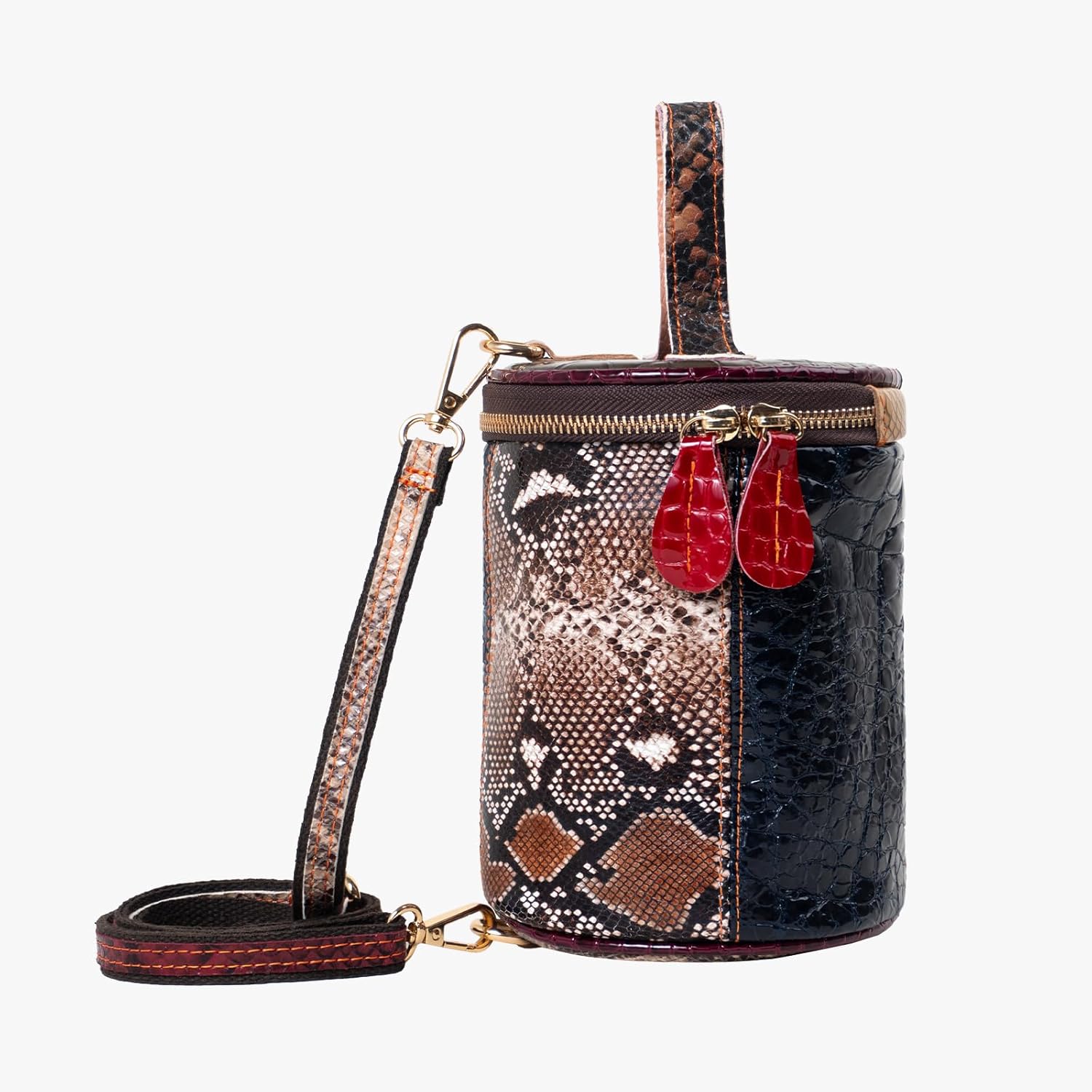 Women's Skin Handmade Genuine Leather Bucket Bag with Red Zipper Crossbody Bag, Adjustable and Detachable Shoulder Strap, Suitable for Daily Fashion Shoulder Bag - Image 8