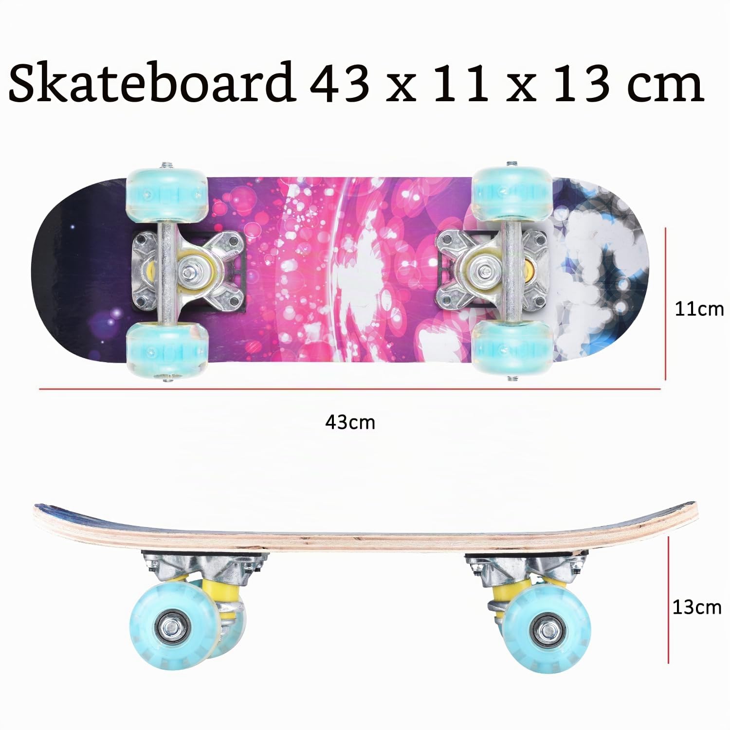 ERNAN Skateboard Completo per Principianti. Skateboard completo da 17 * 5 pollici. Double Kick Deck Concavo con 7 strati per ragazzi, ragazze (Pink Nebula)