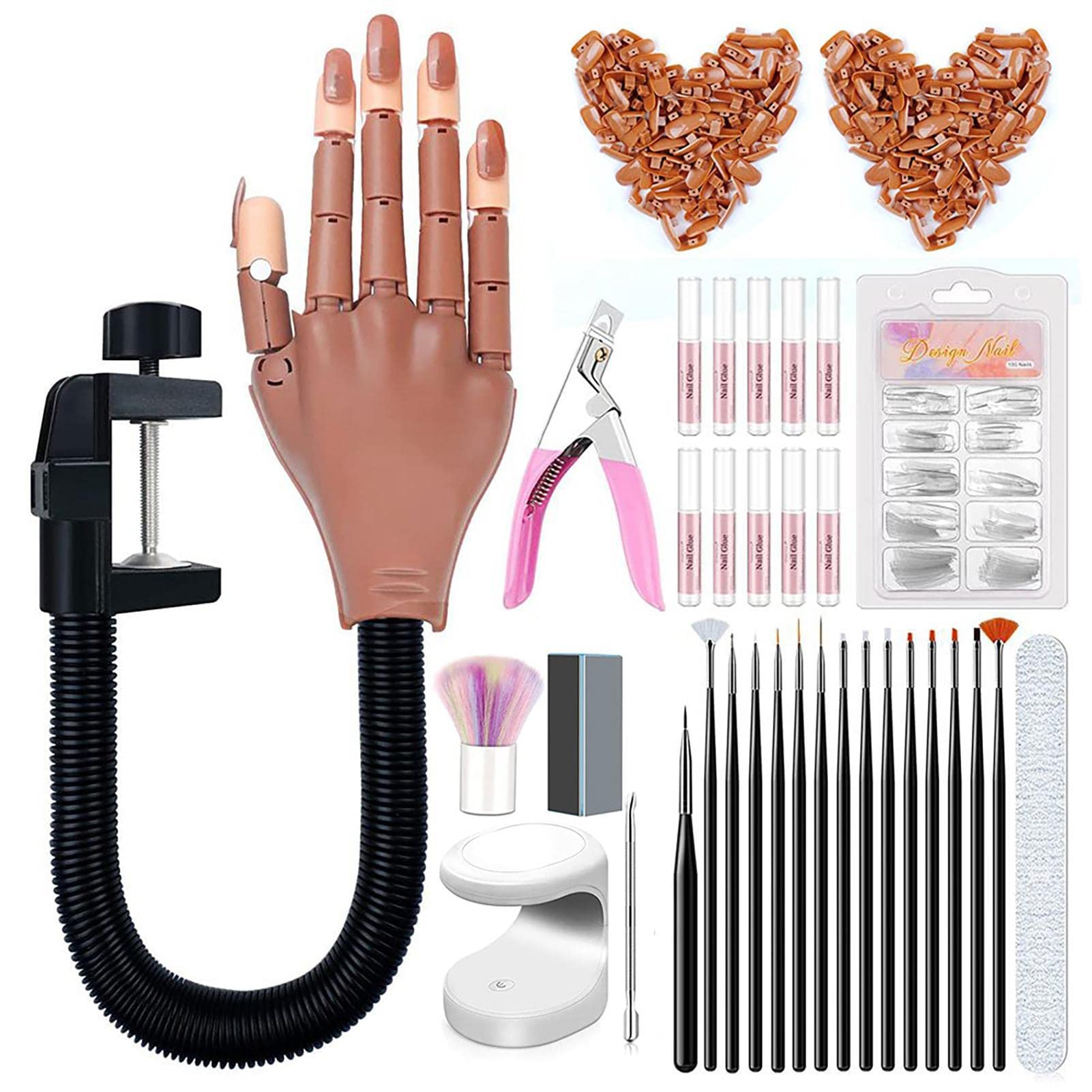 Ongles en acrylique – Main flexible pour la pratique des ongles, main de bricolage pour la conception des ongles, ensemble d'outils de pratique des ongles – Fausses mains de mannequin pour la pratique