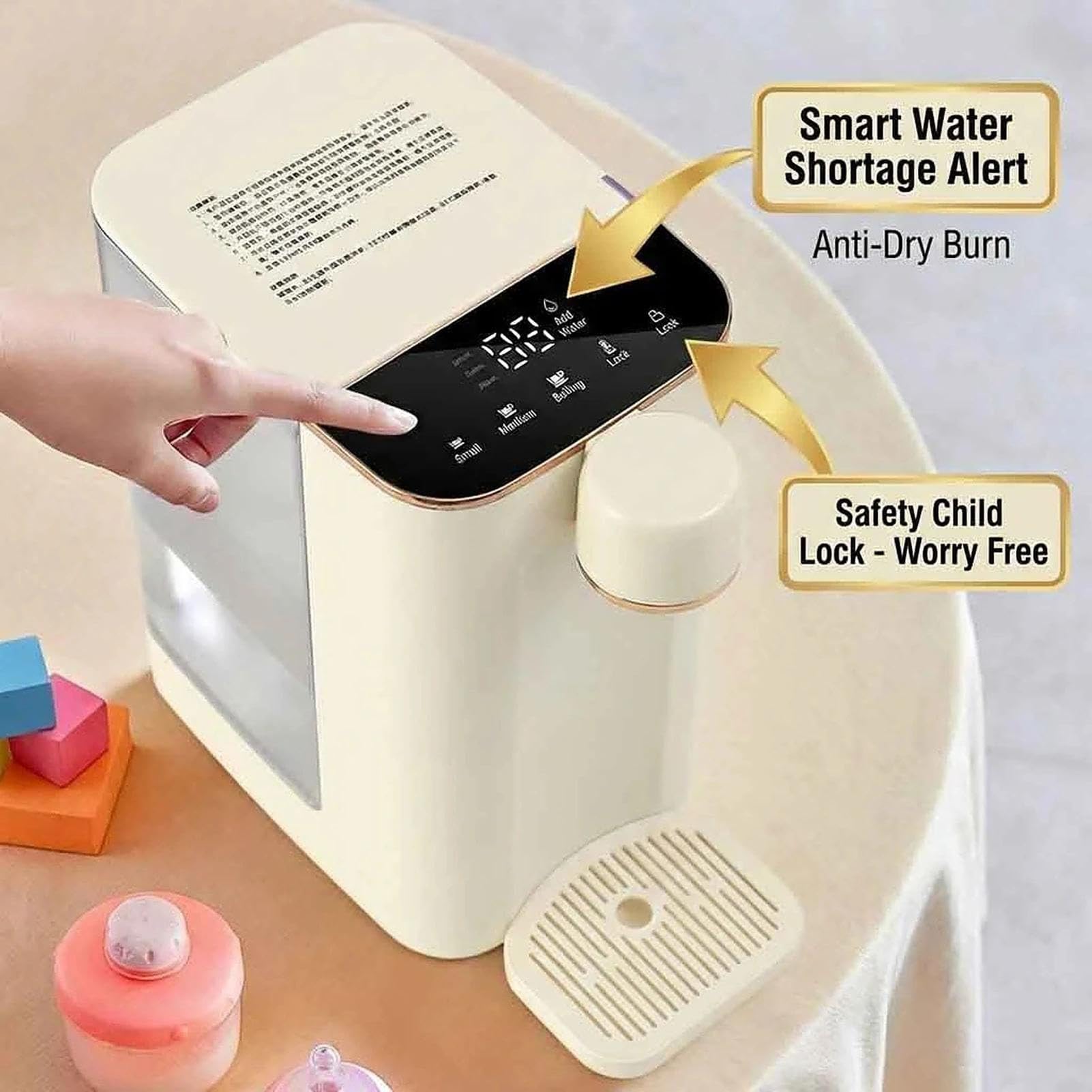 Dispensador De Agua Caliente Instantánea De 2000 W, Hervidor Eléctrico De 3 L Con Luz Nocturna Y Bloqueo Infantil, 5 Ajustes De Temperatura Y 3 De Volumen, Calentador De Agua De Sobremesa Para Té