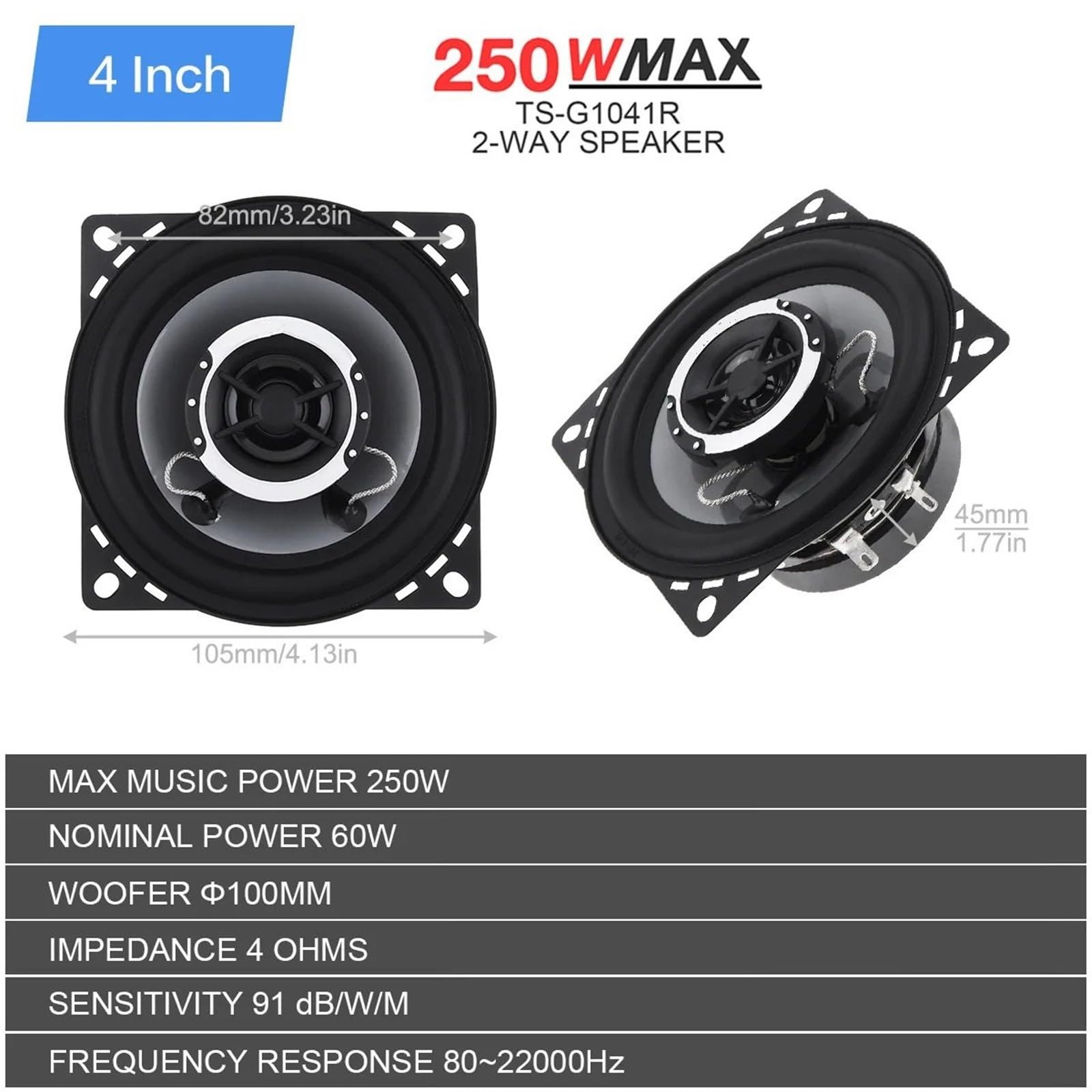 Głośnik koncentryczny HiFi Głośnik samochodowy(4 Inch 250W)