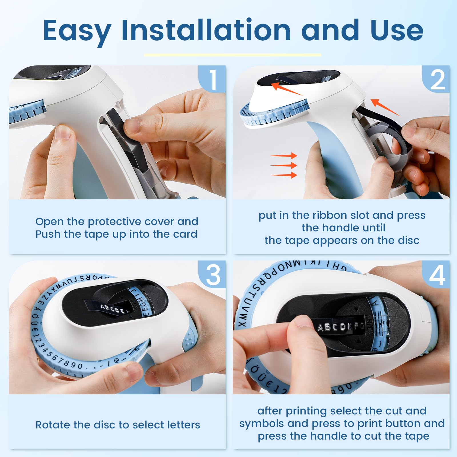 Etichettatrice a Rilievo 3D E975 Manuale Senza Batteria e Inchiostro 6 Rotoli di Etichette Compatibile Caratteri Speciali Blu