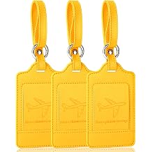 3 Pack Luggage Tags - Quick Install, Privacy Protection, Airplane Travel Essentials for Suitcases, Durable Leather - Yellow