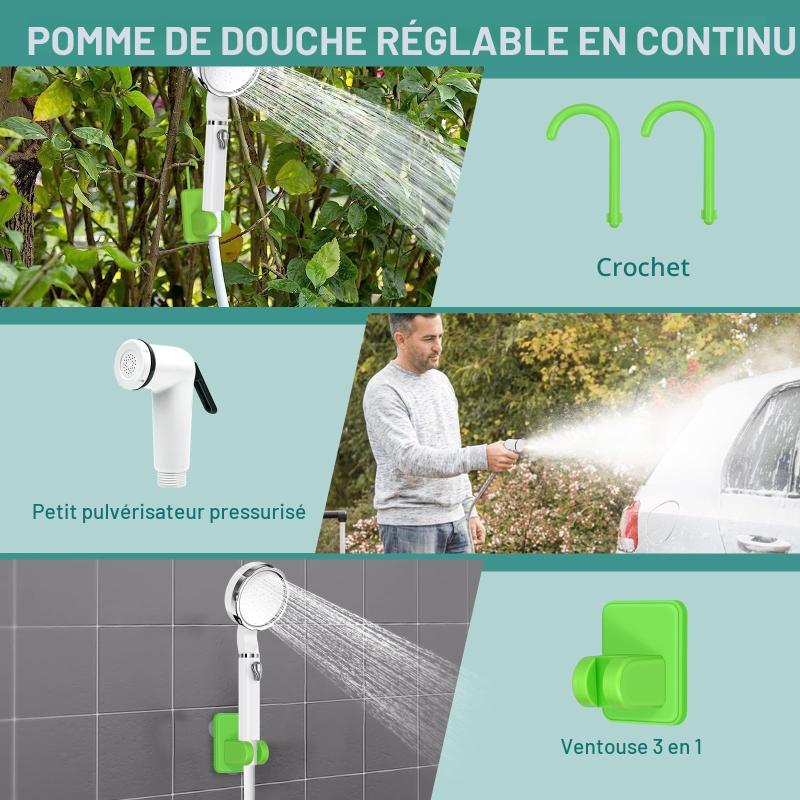 Kit Douche de Camping, Upgrade 6000mAh Douche Portable, Pompe de Douche Mobile avec Affichage de la Température et Affichage de la Puissance pour Camping, Animaux domestiques, Nettoyage de la Voiture