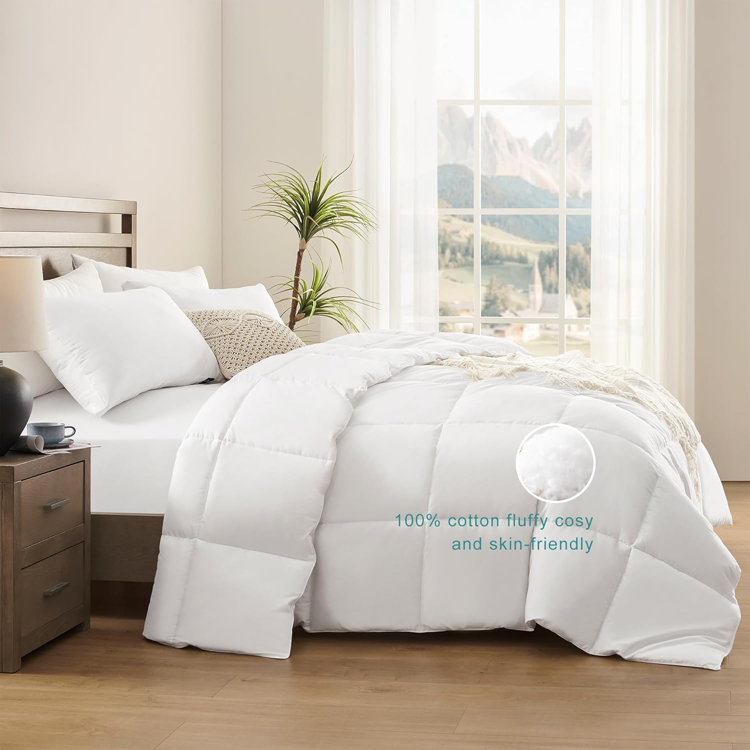 ACCURATEX Queen Duvet Insert Comforter,100% Cotton 400GSM Thick Fluffy Down Alternative Comforter,Breathable Soft White Hotel Bed Duvet Insert with Corner Tabs(90''x90'') - Image 3