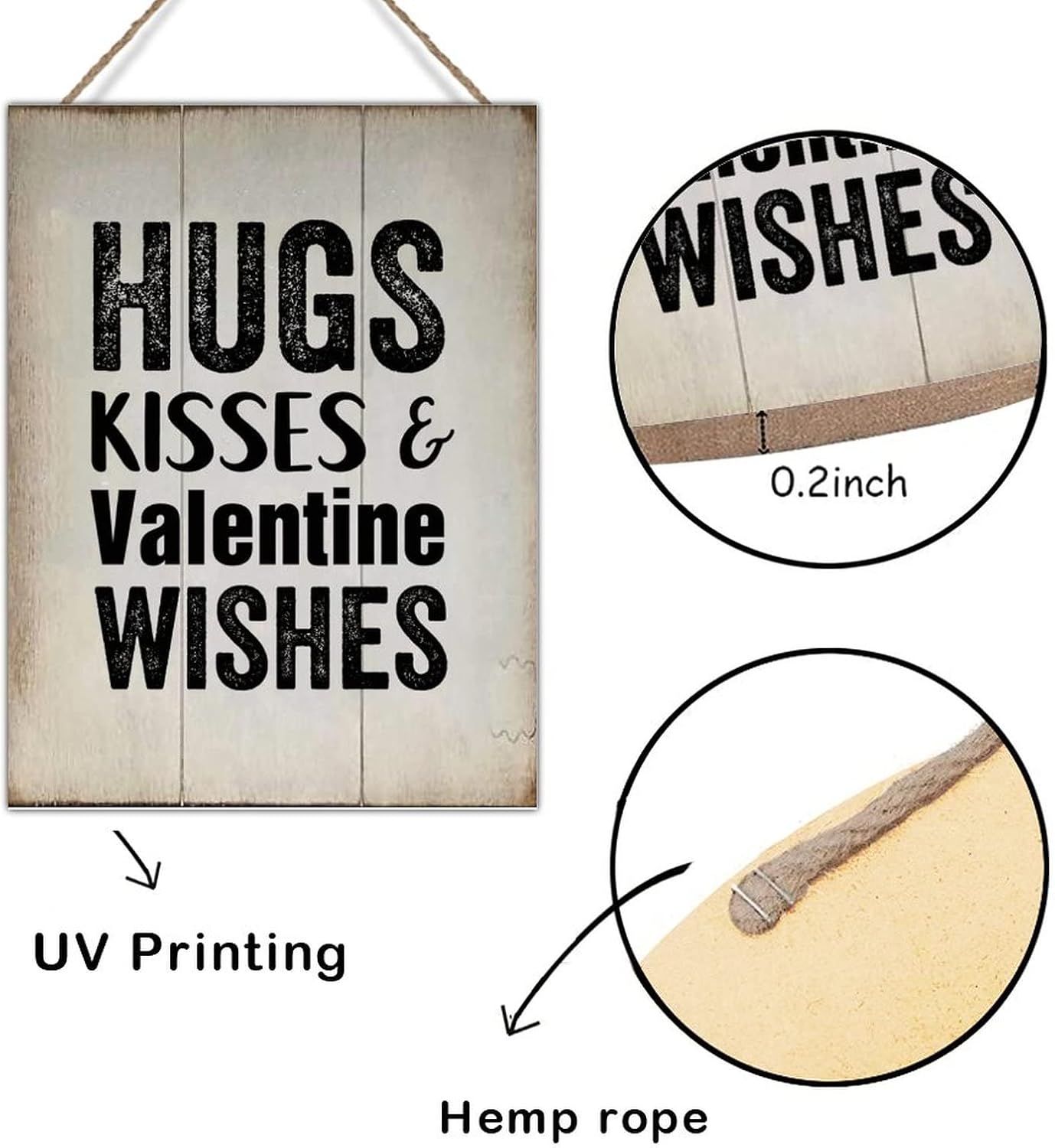 Rustic Wooden Sign Plaque Hugs Kisses and Valentine Wishes Sign Plaque Vintage Farmhouse Wall Hanging Sign Art Decor Plaque with Quotes for Home 18x24in Housewarminmg Gift to Friend