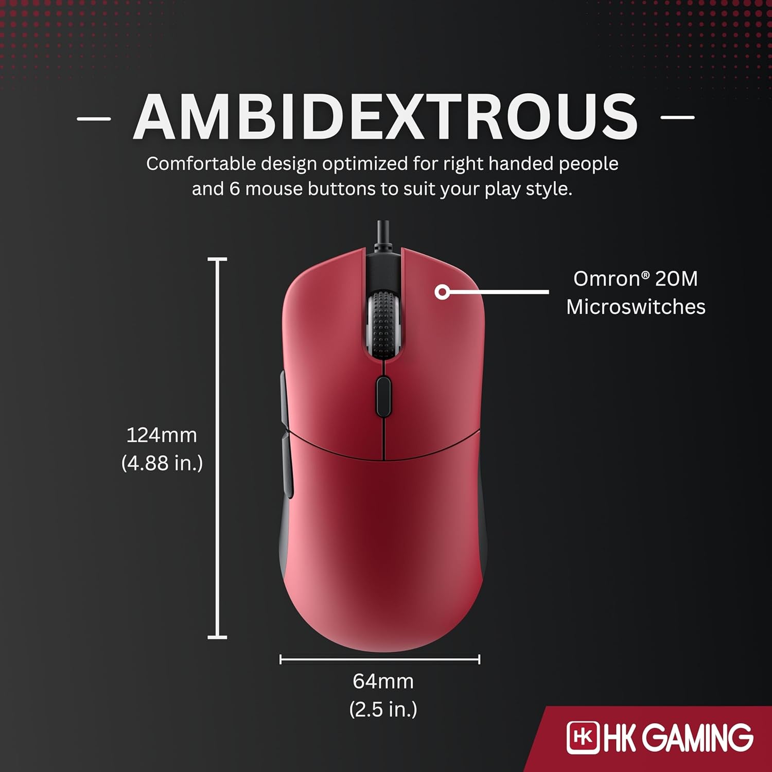 HK GAMING Mira XM1 Ultra Lightweight Gaming Mouse | 58 Grams | max 16000 cpi | 1kHz USB Wired | 6 Buttons | Anti Slip Grips (Monza)
