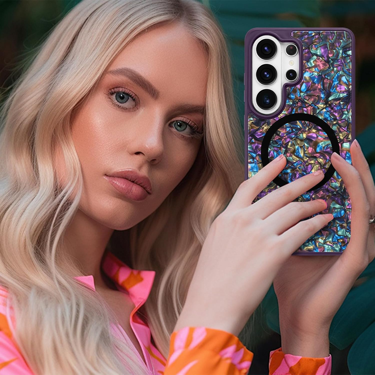 Magnetic for Samsung Galaxy S26 Ultra Case Glossy Abalone Pearl Shell Phone Case for Women Men, Compatible with Magsafe, Shockproof Protective Phone Cover, Elegant Purple