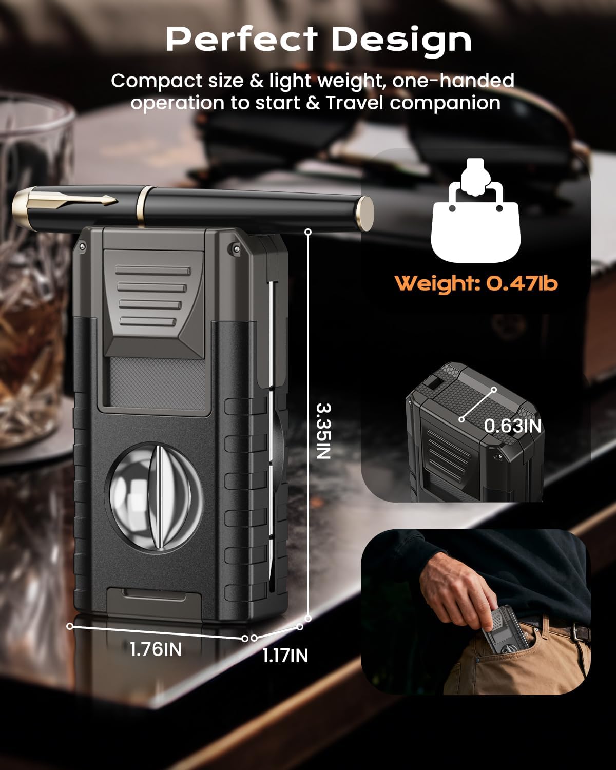 6-in-1 Torch Lighter, Torch Lighters with V & Straight Cutter, Windproof Triple Flame, Punch, Holder, and Draw Enhancer Tool, Butane Refillable Lighters, All-in-one Lighter Gifts for Men for Candles