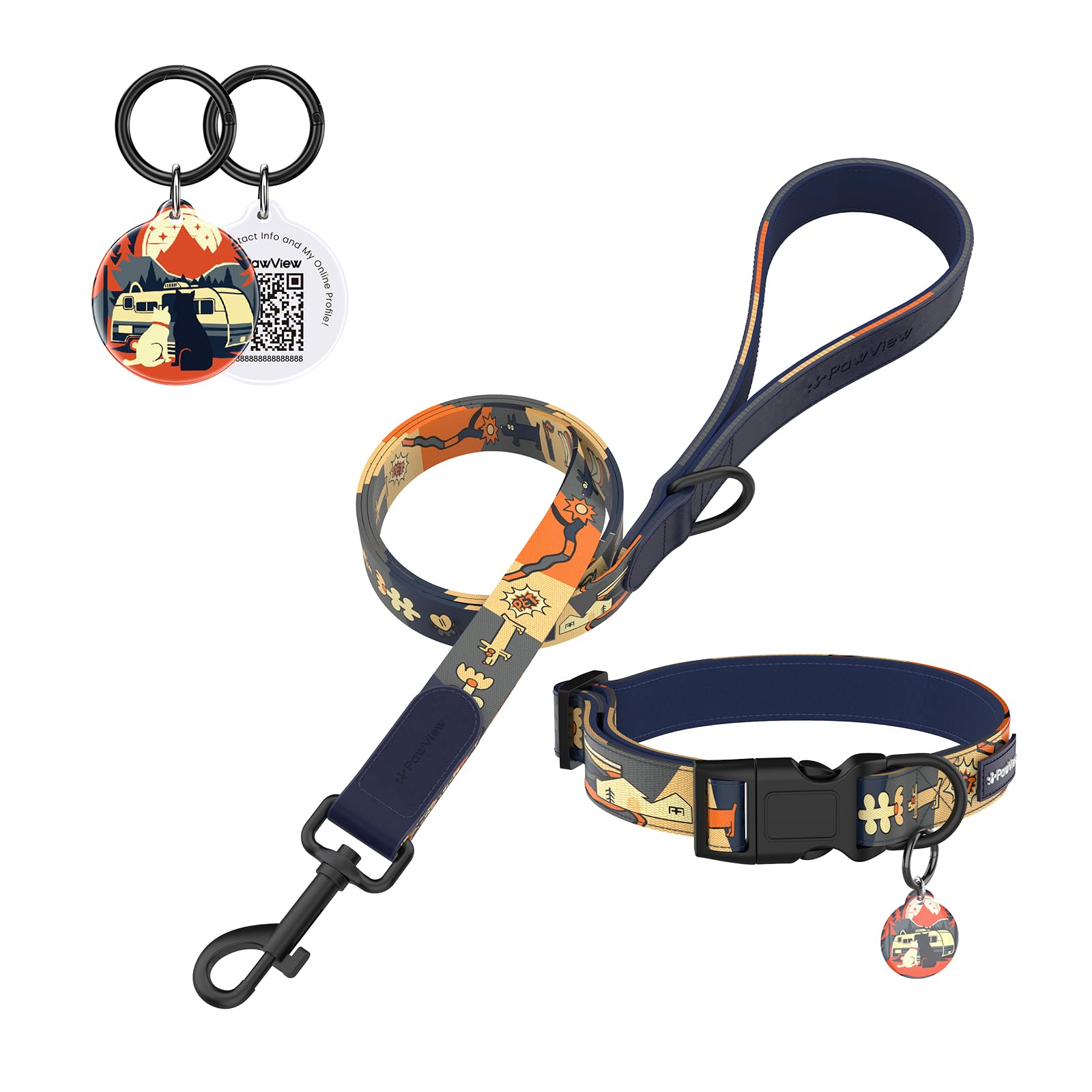 PawView Collar and Lead Set Dog with QR Code Tag Adjustable Ideal for Daily Walks Artistic Dog Lead with Collar Set for Puppy & Adult Dogs XS (Neck: 22-30cm,Width 1.5cm,Lead: 1.5 m)