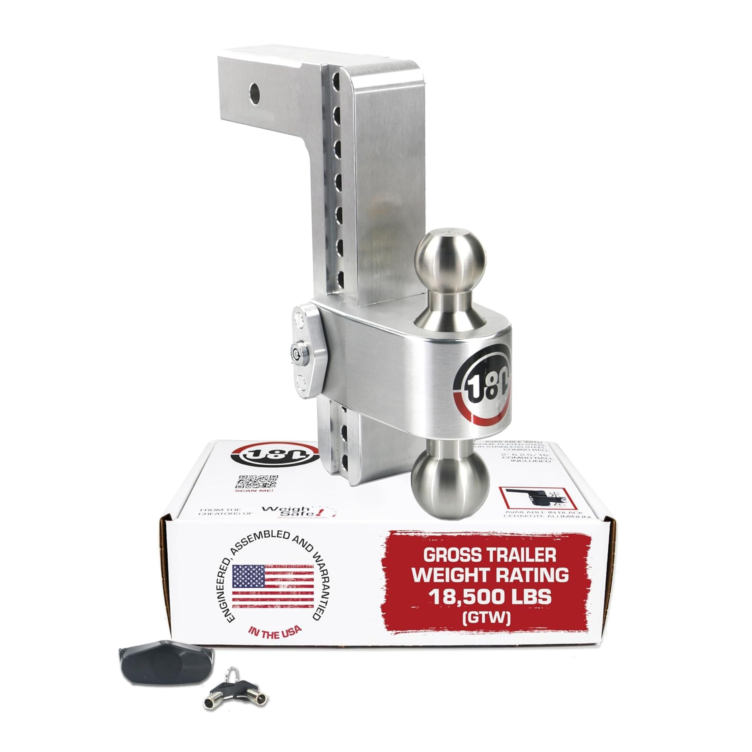 Weigh Safe Adjustable Trailer Hitch Ball Mount - 10" Adjustable Drop Hitch for 2.5" Receiver - Premium Heavy Duty Aluminum Trailer Tow Hitch w/ Stainless Steel Tow Balls (2" & 2 5/16") - 18,500 GTW