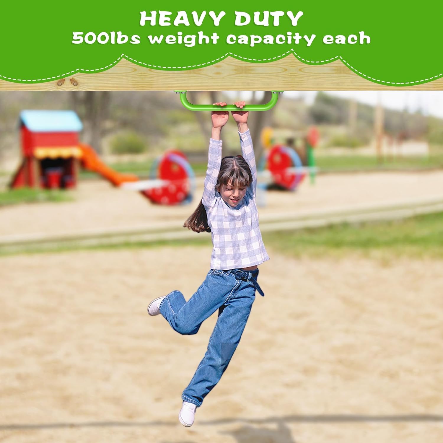 SELEWARE 17 Inch Metal Playground Handles, Indoor Monkey Bars, Playset Safety Handles, Heavy Duty Grab Bars for Outdoor Playground, Swing Set, Jungle Gym, Climbing Frame, Treehouse (6 Pack, Green)