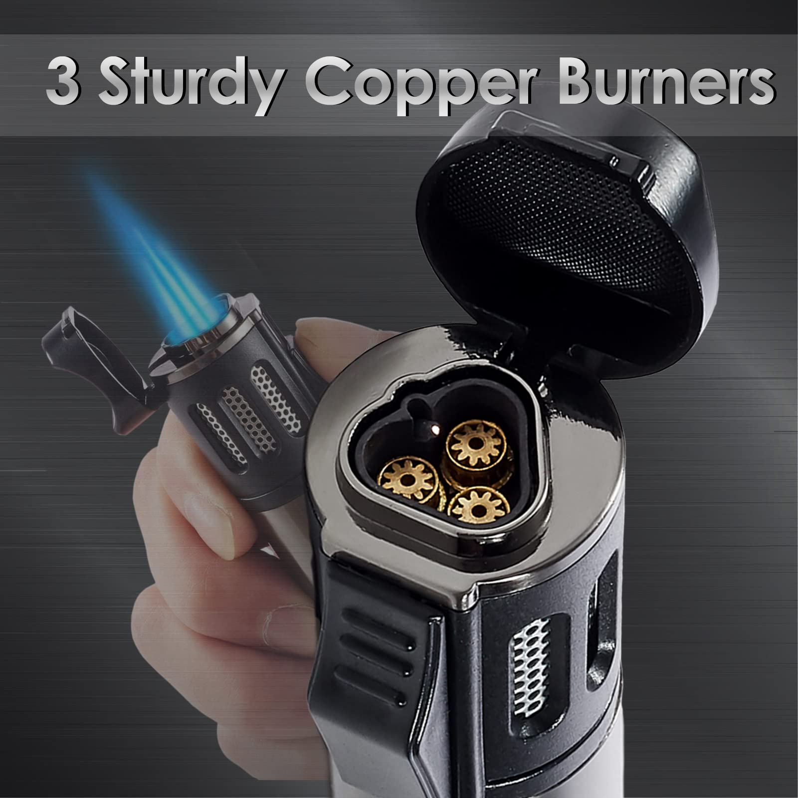Urgrette 4 Pack Torch Lighter Triple 3 Jet Flame Refillable Butane Lighters Windproof Adjustable Portable Lighter (Butane Not Included)