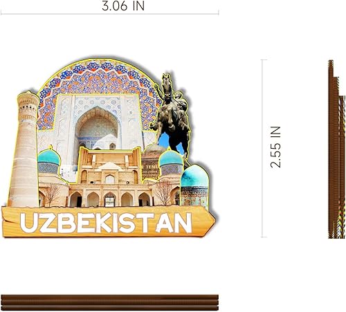Miniatura 3 de Imán de madera de Uzbekistán Asia 3D para nevera, recuerdos coleccionables, decoraciones artesanales hechas a mano