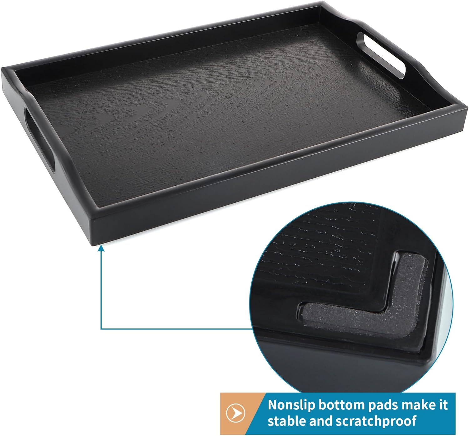 Plastic Serving Tray with Handles, 16.5" x 10.6" Rectangular Ottoman Tray for Meals, Decor or Party, Buffet, Coffee Table, Kitchen, Restaurant (Black) - Image 6