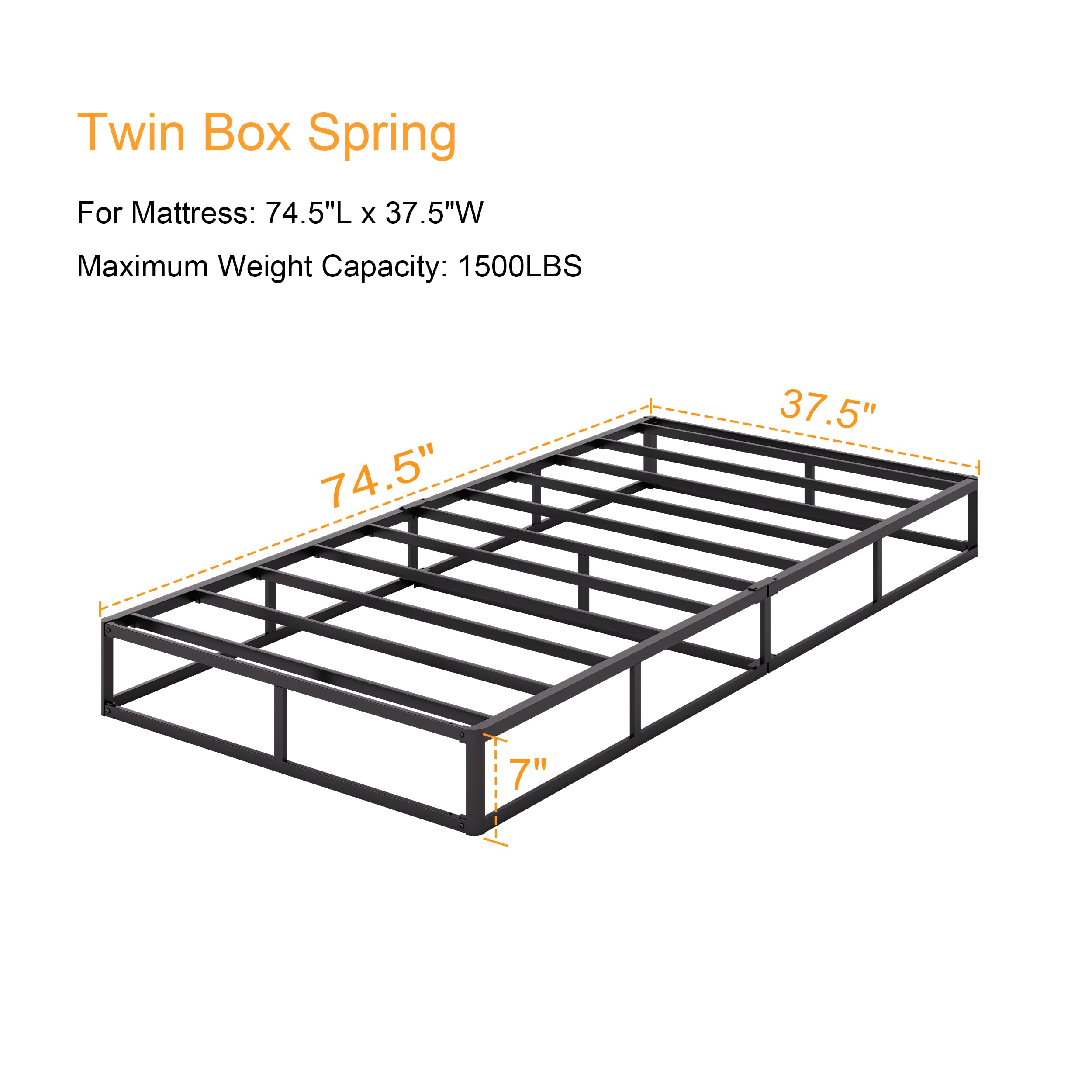 Twin Box Spring, 7 Inch High Profile Metal Bed Base with Fabric Cover Set, Heavy Duty Noise-Free Mattress Foundation, Easy Assembly