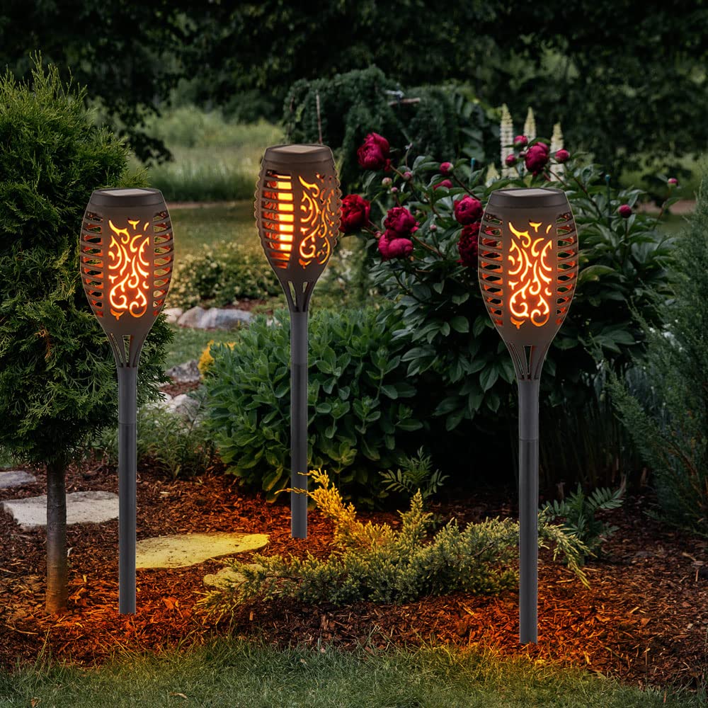 Solar Flammen Fackeln Gartenleuchte Solarlicht im Freien Solarfackeln für Außen Flamme Solarleuchten Fackel für Außen, Feuereffekt, 12x LED, DxH 7,5x51 cm, 12er Set