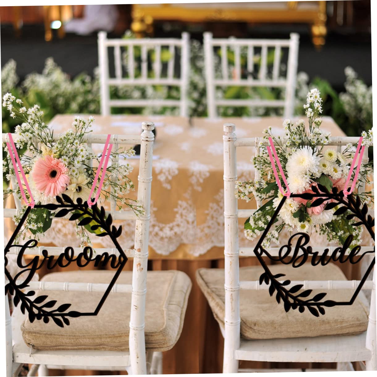 STOBAZA 3sätze Hochzeitsstuhl-schild Für Braut Und Bräutigam Elegante Dekoration Für Verlobungsfeiern Hochzeiten Und Bankette Charmante Holzschilder Mit Schleifen Für Frisch