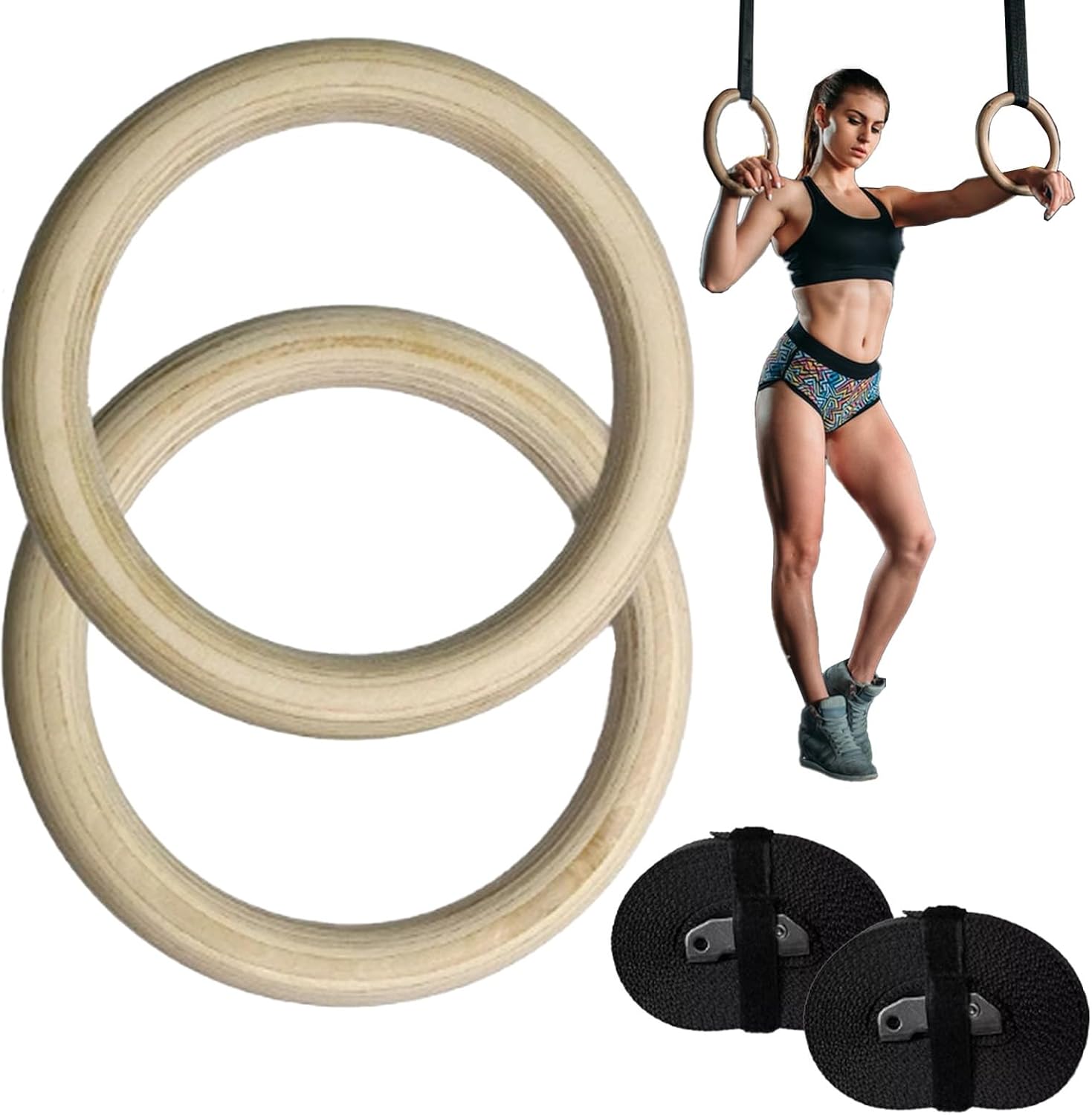 Gymnastic Rings with Straps - Non-Slip Fitness Rings Home Fitness Equipment | Exercise Gymnastic Equipment with Buckles for Home Outdoor Training