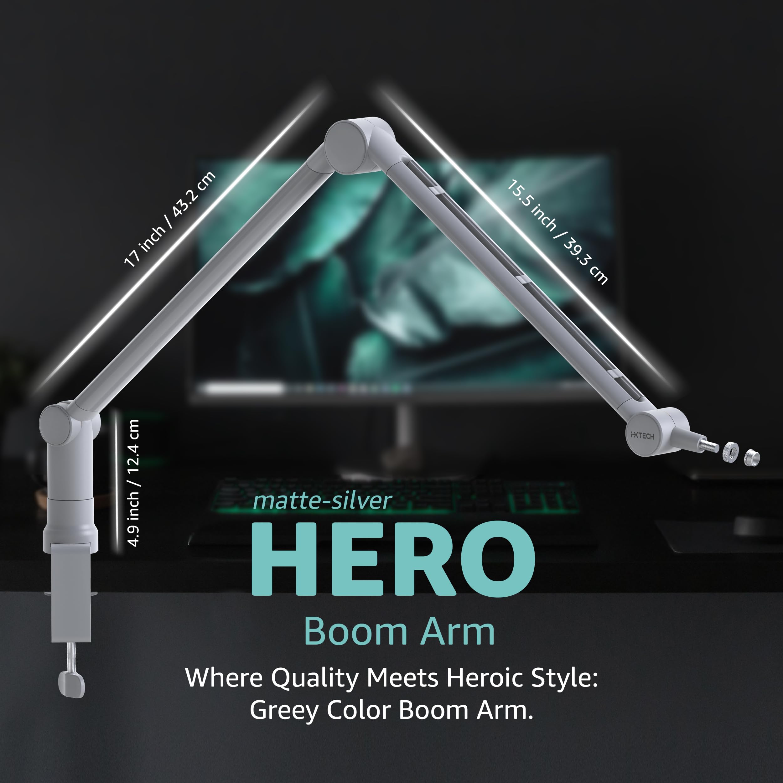 IXTECH Brazo de brazo – Micrófono giratorio ajustable de 360° resistente de acero inoxidable para micrófono, soporte de mesa, tijera plegable, brazos de montaje estables para estudio de radio,