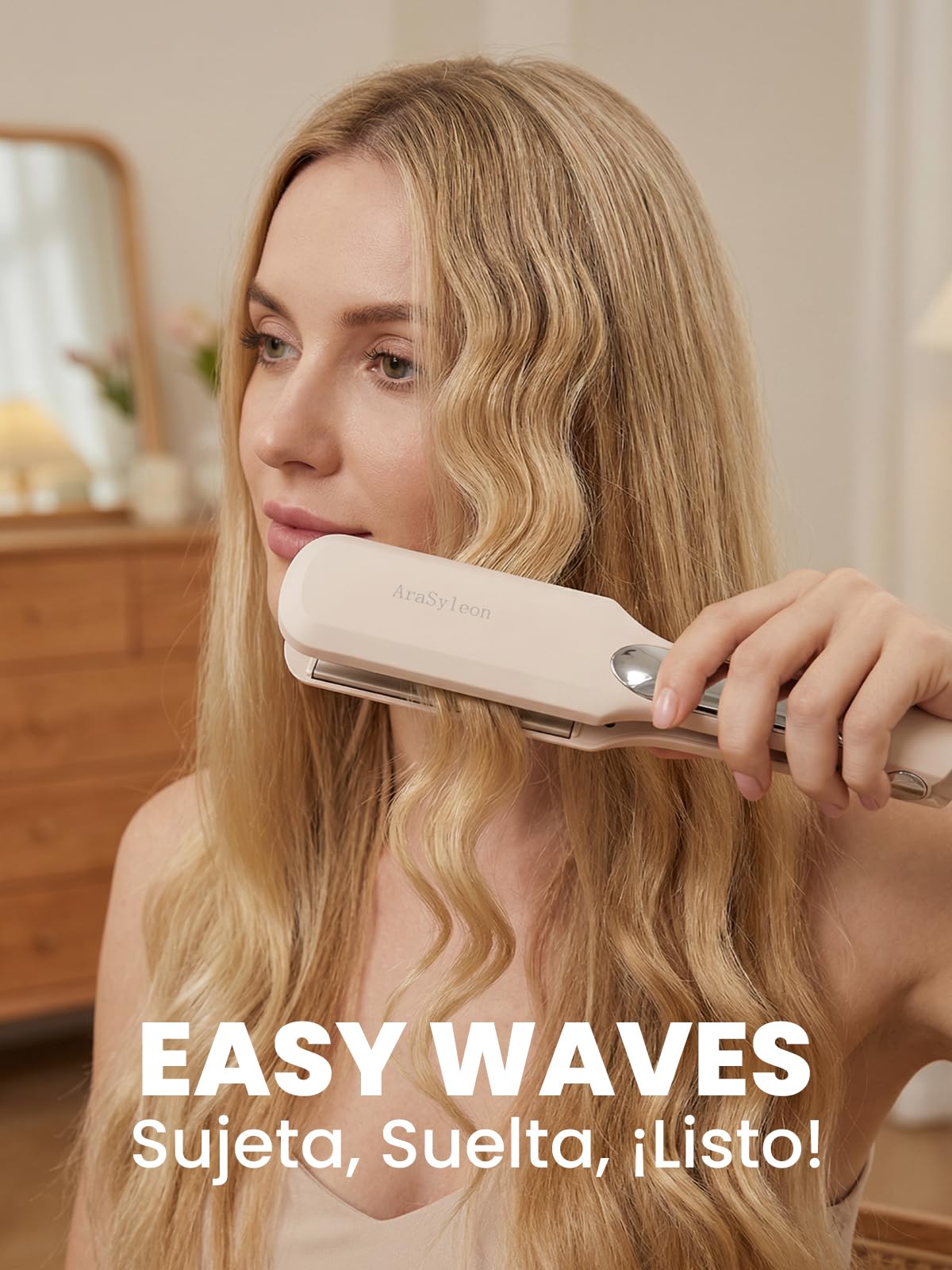 Rizador de Ondas Playeras 22mm | Calentamiento Rápido PTC & Doble Calentamiento para Ondas Naturales Duraderas | 8 Niveles de Temperatura (140-210°C), Seguro con Apagado Automático 60 Min