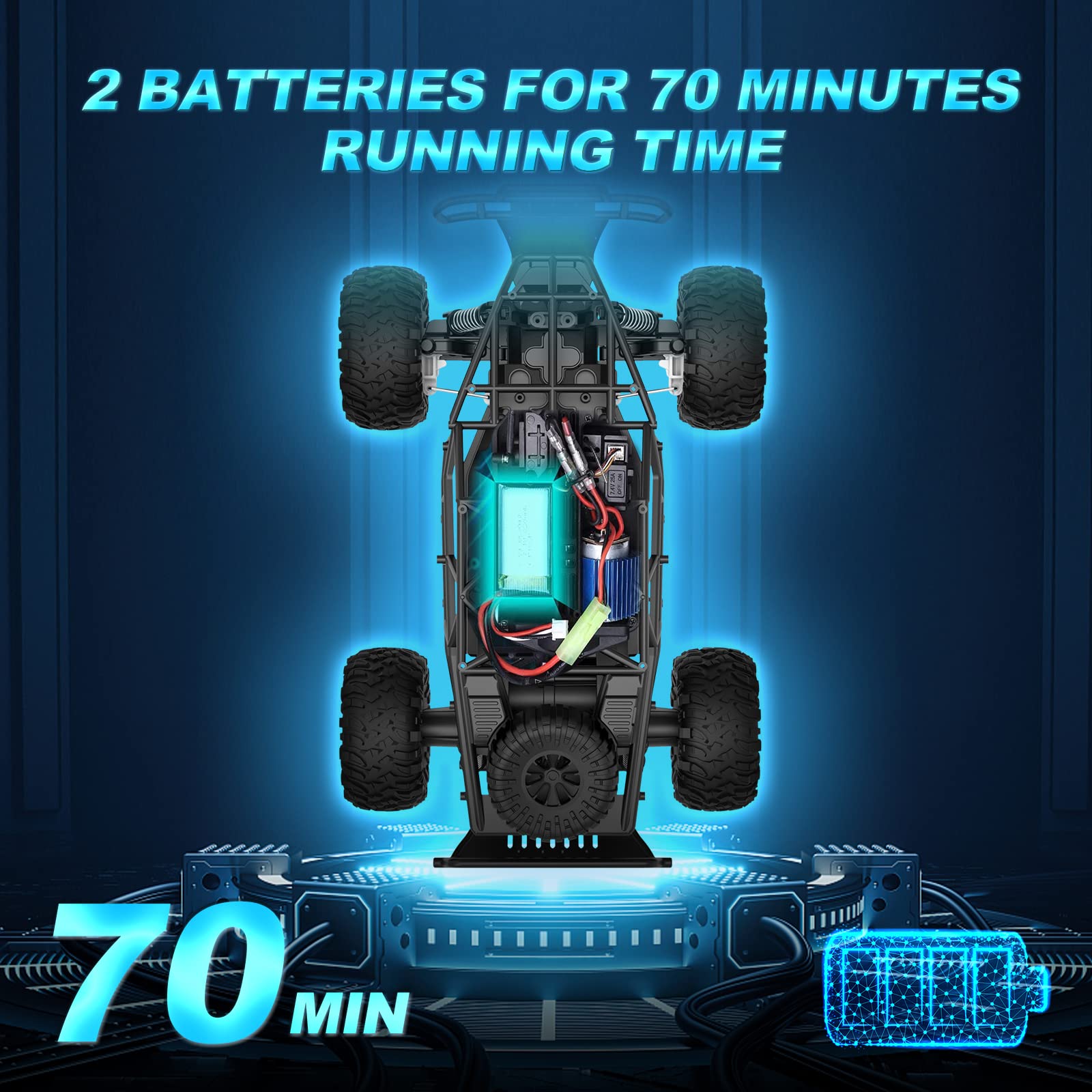 1: 16 Coche de Control Remoto, 20 km/h Camión de Coche Teledirigido de 2,4 GHz, Coche de Control Remoto Súper Genial con 2 Baterías Recargables, 70 Minutos de Juego，Perfecto Regalo para Niños
