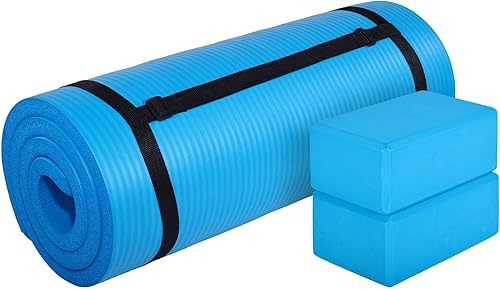 Miniatura 9 de BalanceFrom Esterilla de yoga multiusos de 1 pulgada extra gruesa de alta densidad antidesgarro con correa de transporte, bloques de yoga opcionales
