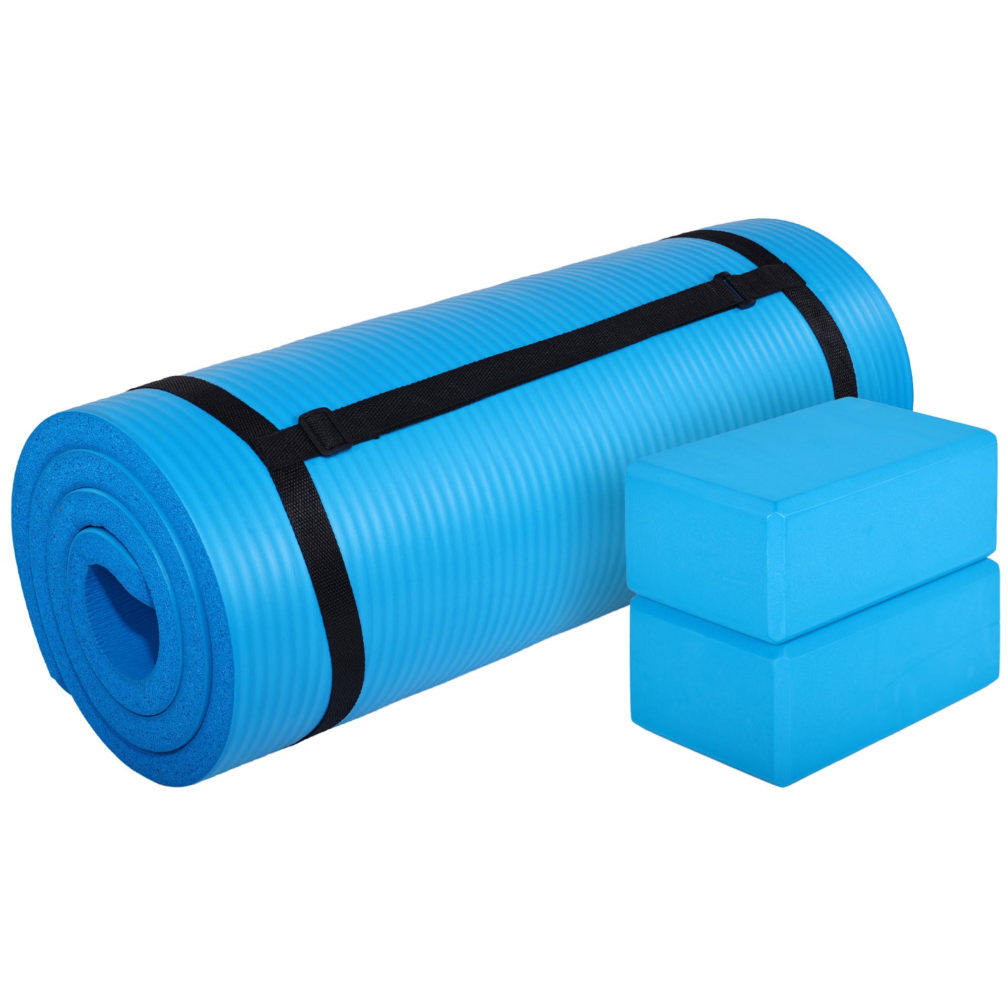 BalanceFrom Tapete de yoga de 1 pulgada extra grueso de alta densidad con superficie antideslizante y correa de transporte para hombres y mujeres, tapete de entrenamiento de pilates resistente al