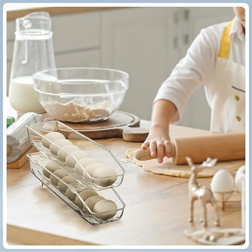 Miniatura 6 de CHANCETSUI Paquete de 2 contenedores de almacenamiento de huevos, soporte para huevos para refrigerador, caja de almacenamiento de huevos frescos de