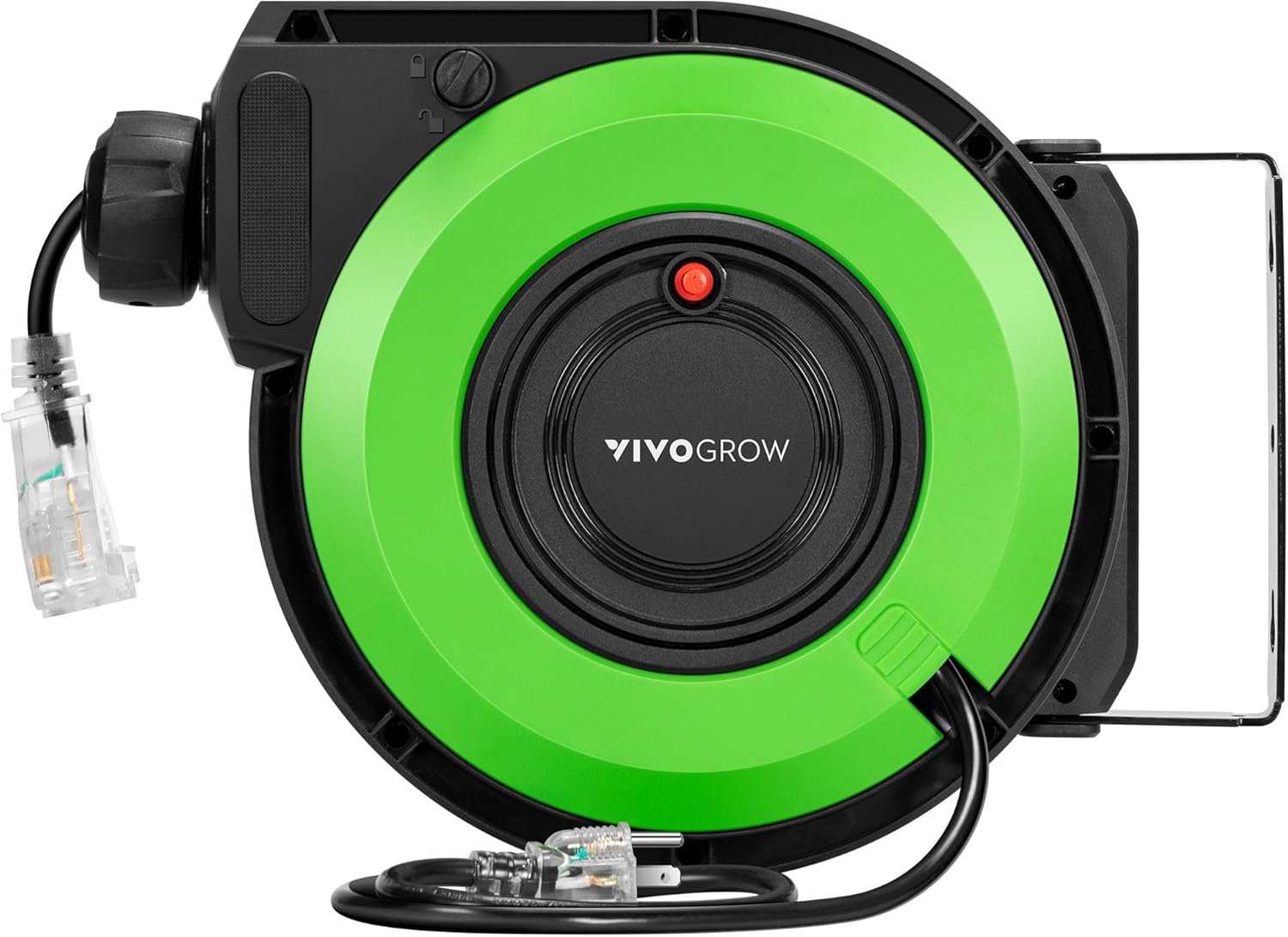 Retractable Extension Cord Reel, 50FT Electric Cord Reel w/ 14AWG/3C SJTOW Power Cord, 13A Circuit Breaker, 3-Lighted Triple Tap Outlets, Swivel Bracket for Wall/Ceiling Mount, UL Listed